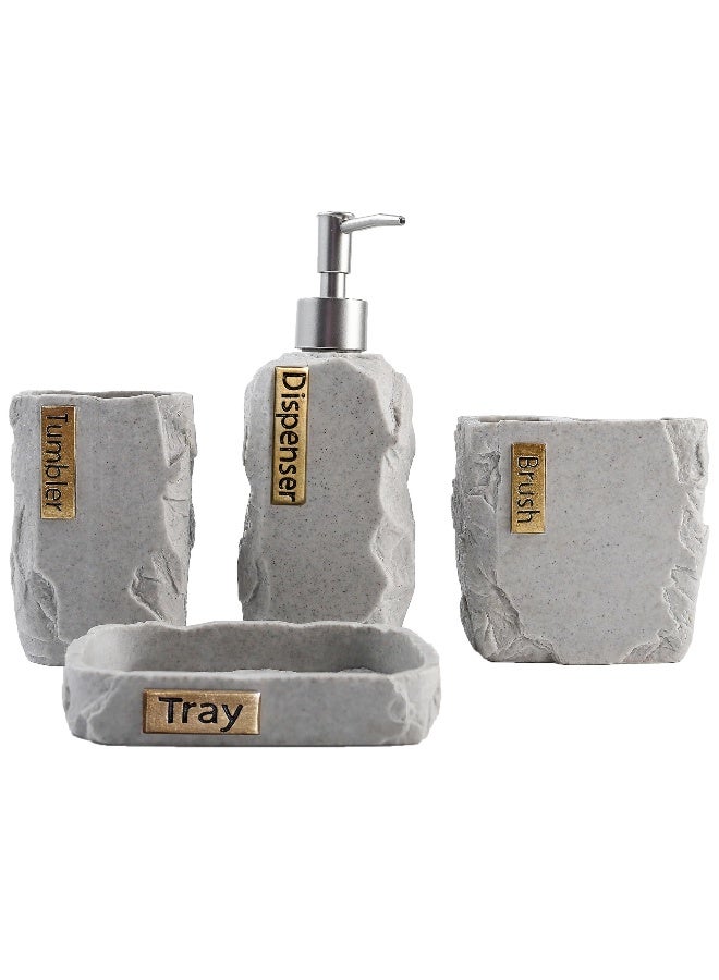 Hymmah Bathroom Accessories Set,Marble Design Toothbrush Holder,Farmhouse Bathroom Decor,4 Pcs Resin Gift Set Apartment Necessities, Contain Toothbrush Cup,Soap Dispenser,Soap Dish,Tumbler - Image 1
